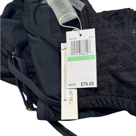 NWT! Bleu Rod Beattie Womens Black High Neck Crochet Tankini Top - Size 8 - Picture 10 of 11